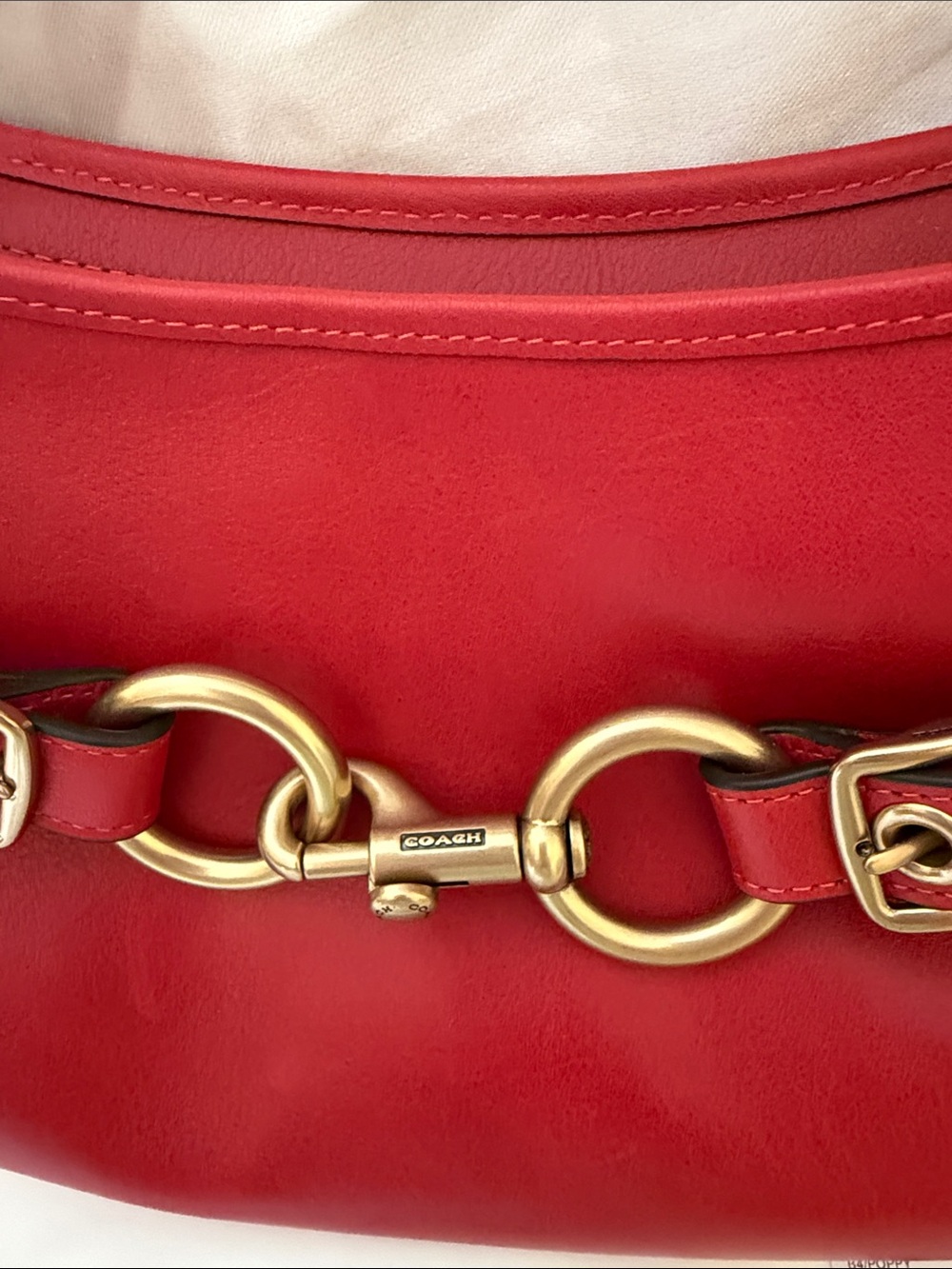 ❤️Coach Pre Owned Poppy Red Leather Belted Ergo Shoulder Bag with Brass Hardware - Picture 5 of 10